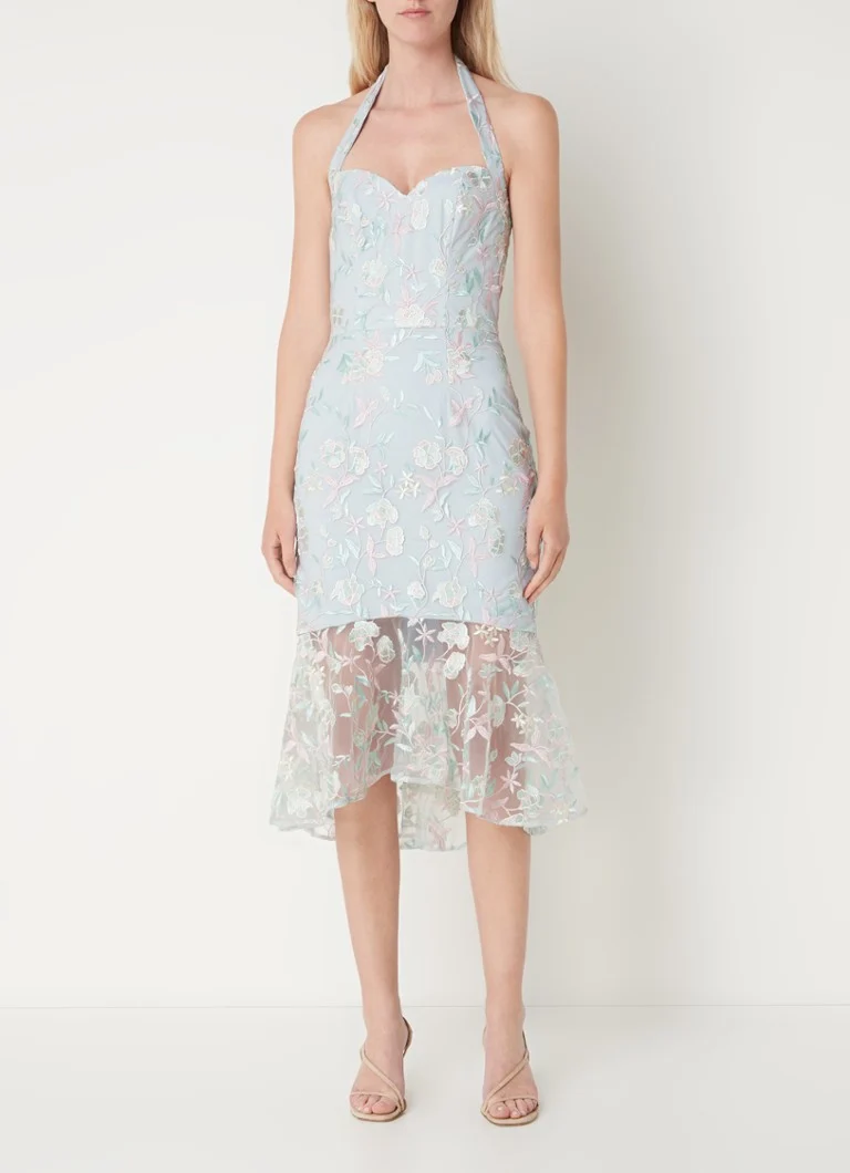 Chi Chi London Floral semi-transparent midi dress with lace