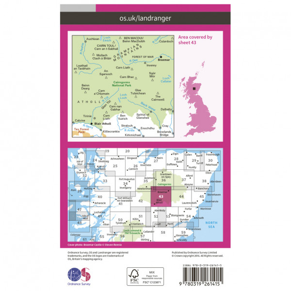 Ordnance Survey - Braemar / Blair Athol L043 - Wanderkarte