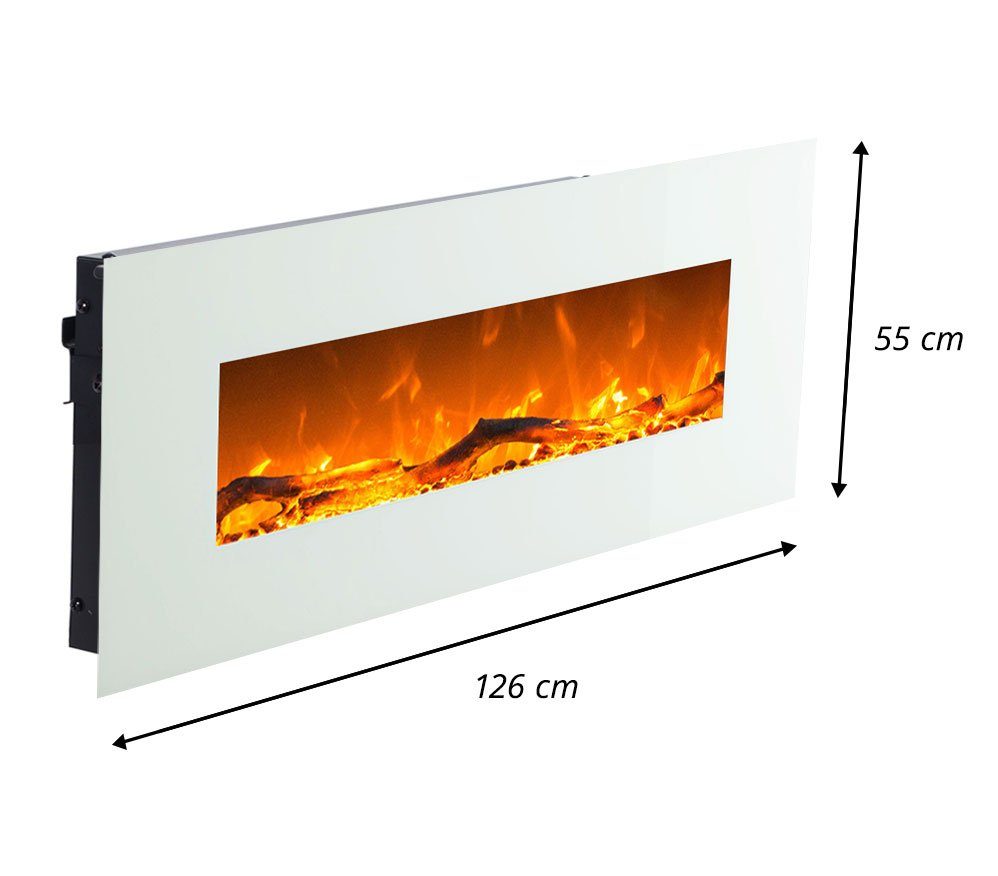 GLOW FIRE Elektrokamin Glow Fire Venus Wandkamin elektrisch mit Heizung, Elektrischer Kamin mit Fernbedienung, Timer, 3 Dekorationen, LED Feuer