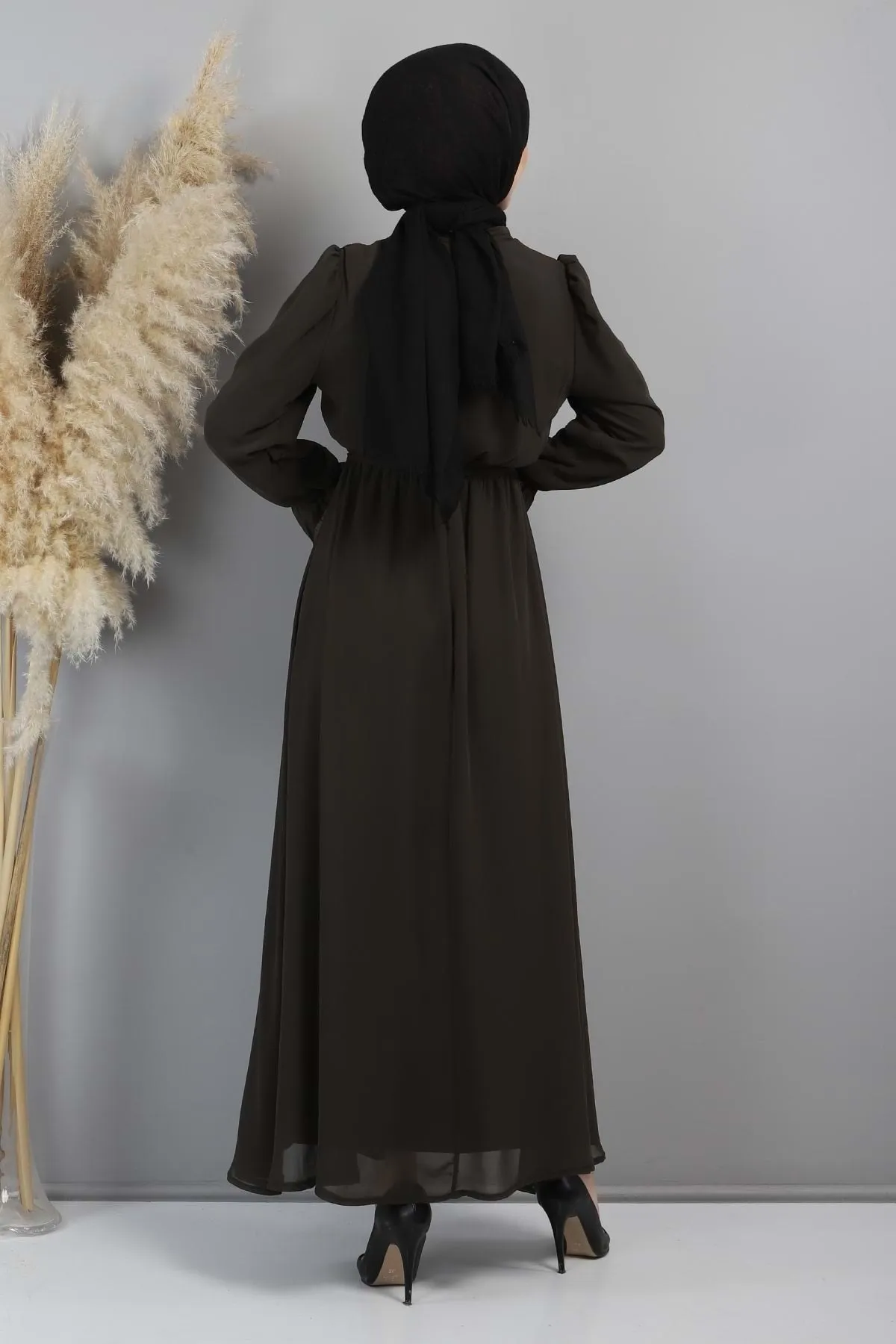 Modamihram  Abendkleid aus Chiffon mit Pailletten in Khaki