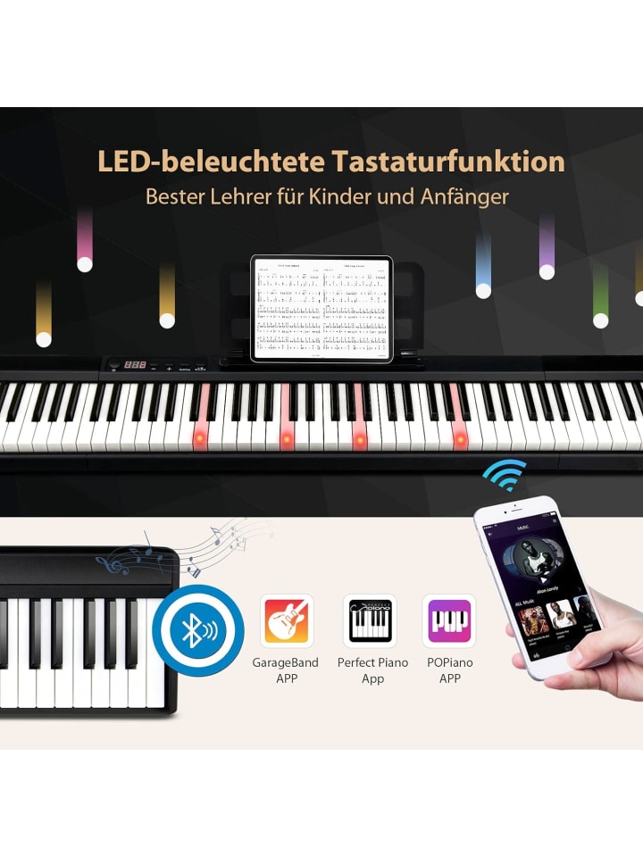COSTWAY Elektroklavier 88 Tastatur in Weiß günstig kaufen 128 cm