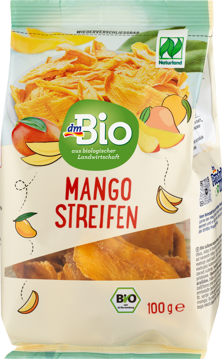 Trockenfrüchte, Mangostreifen, Naturland, 100 g