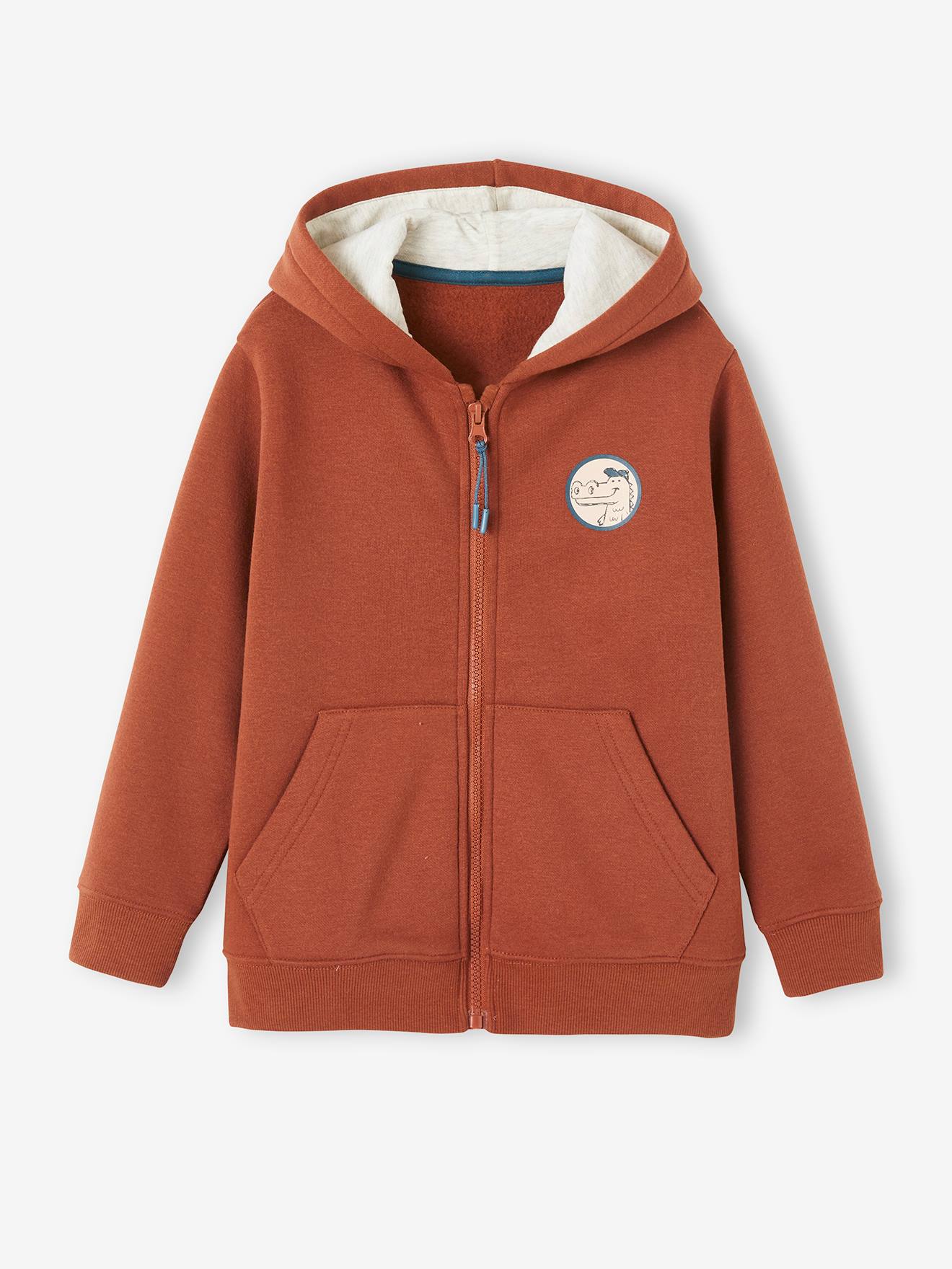 Sweat zippé avec capuche à crête noisette