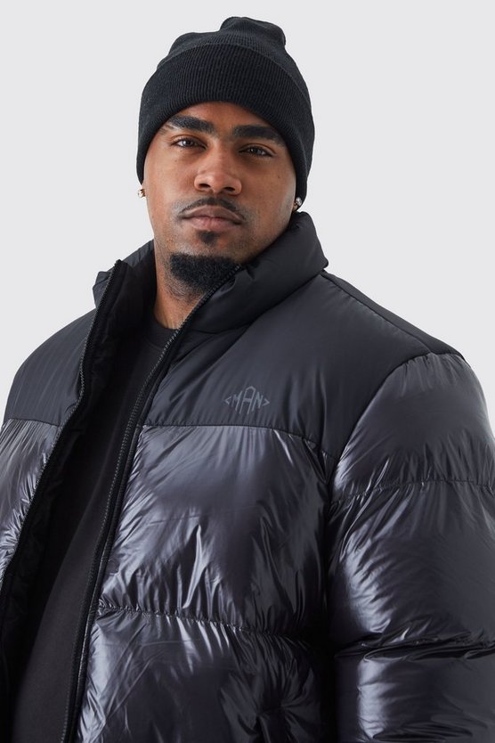 Plus Man hochglänzende Colorblock Steppjacke