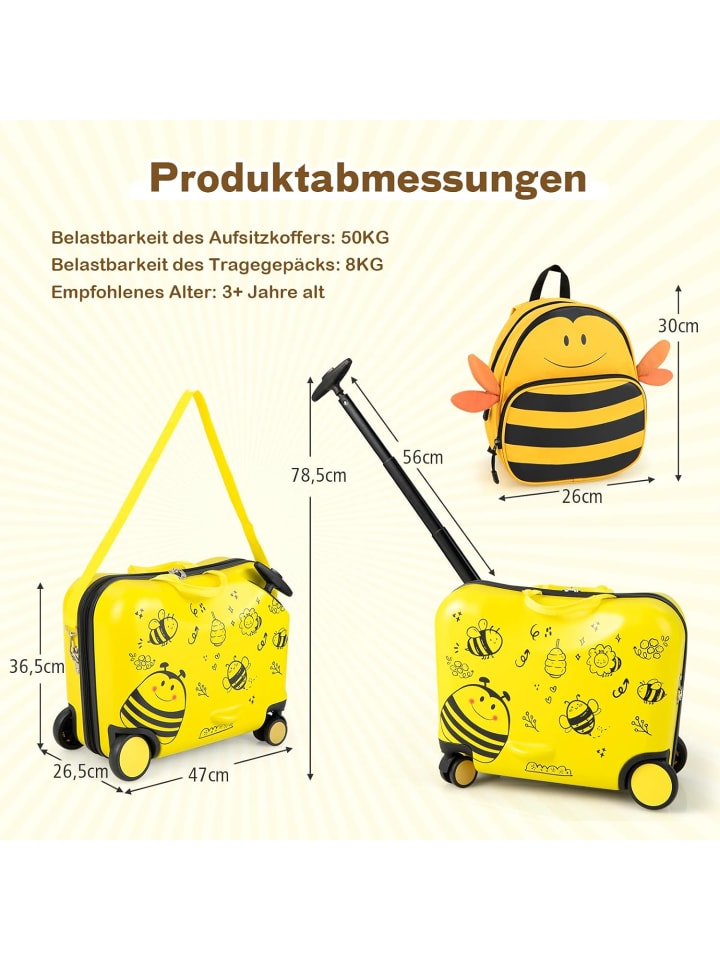 COSTWAY 2 tlg. Kinderkoffer Rucksack in Gelb günstig kaufen onesize