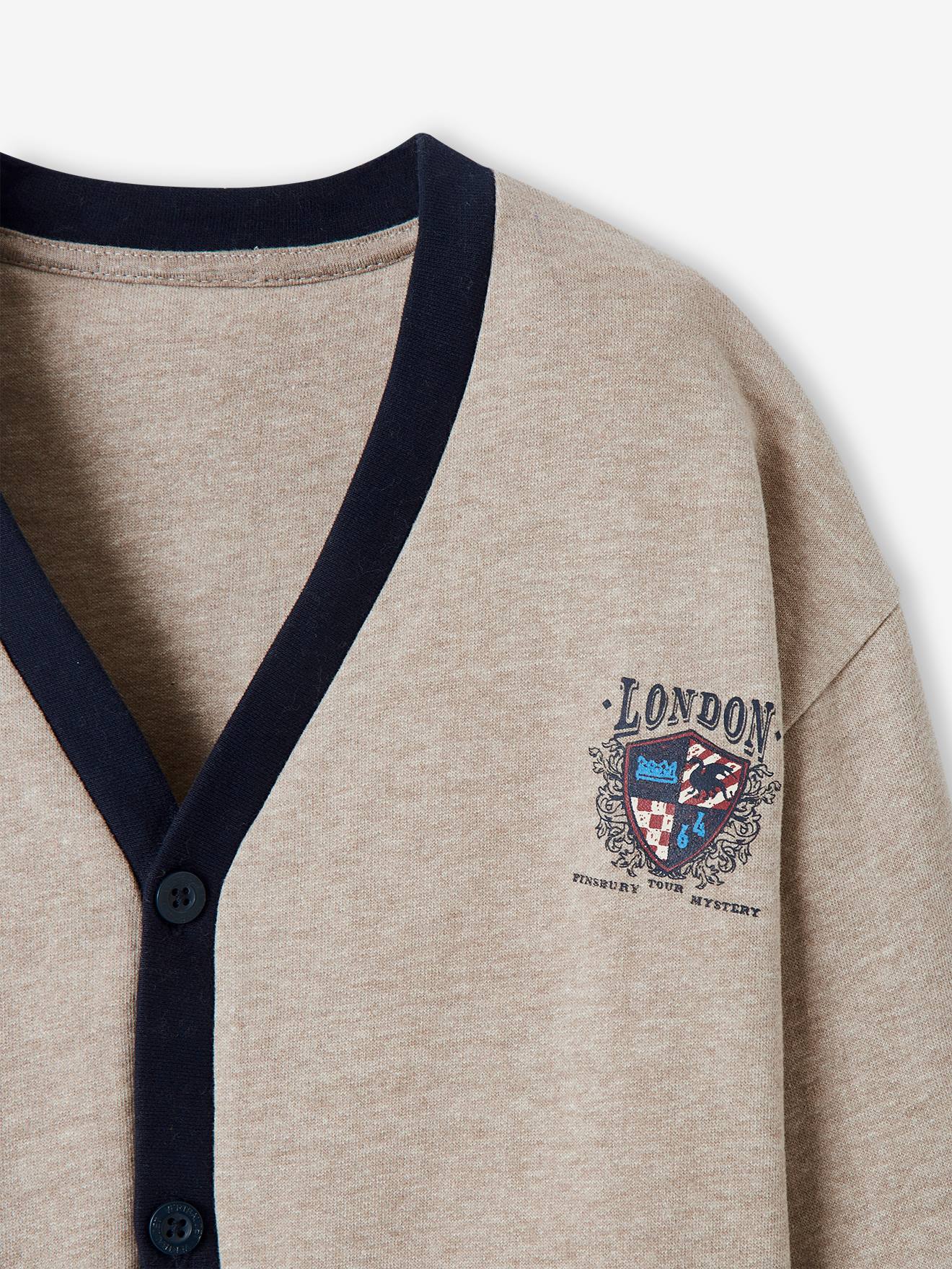 Gilet en molleton garçon blason imprimé poitrine beige clair