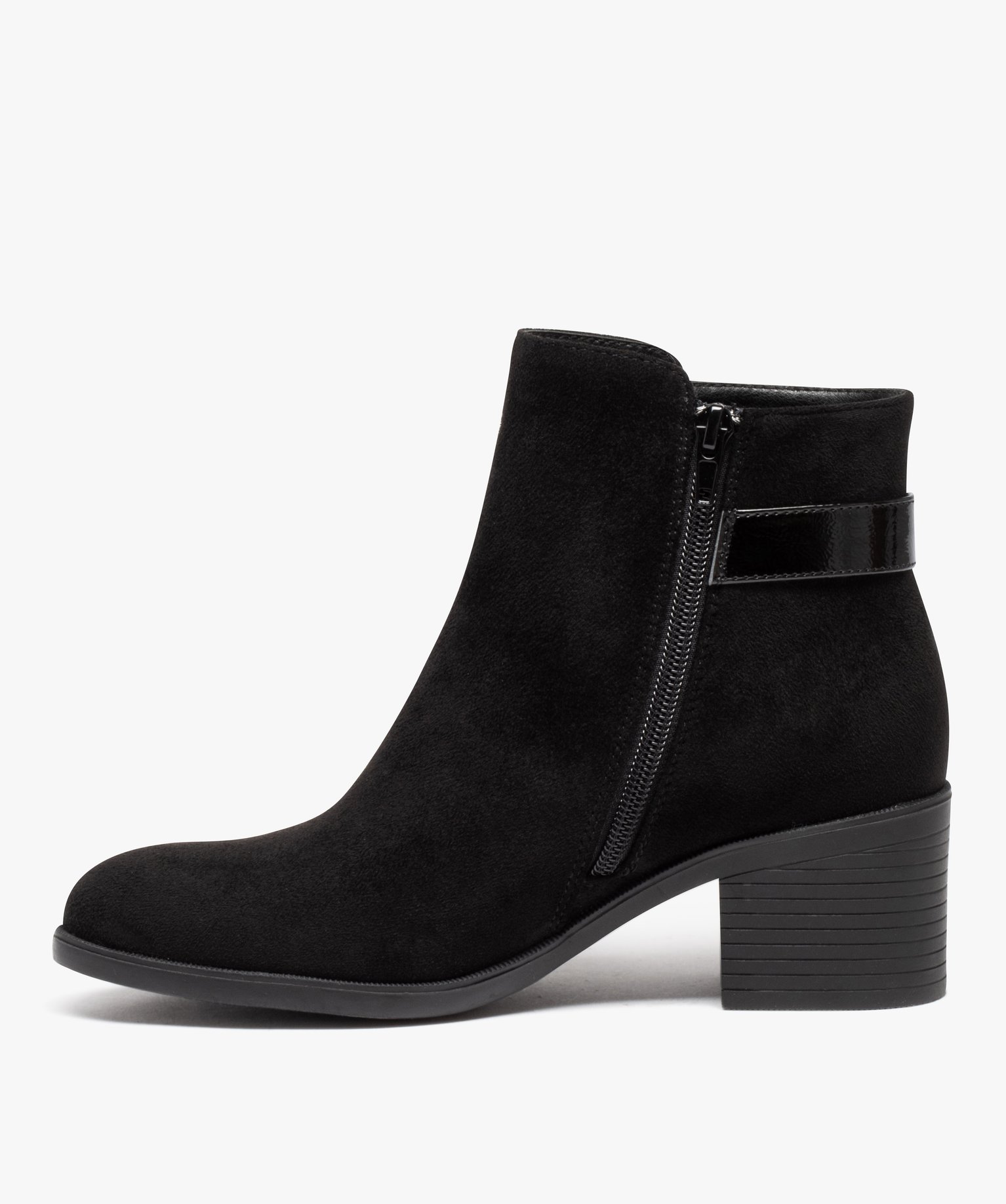 Boots femme à talon carré avec zip et bride décorative noir | GEMO