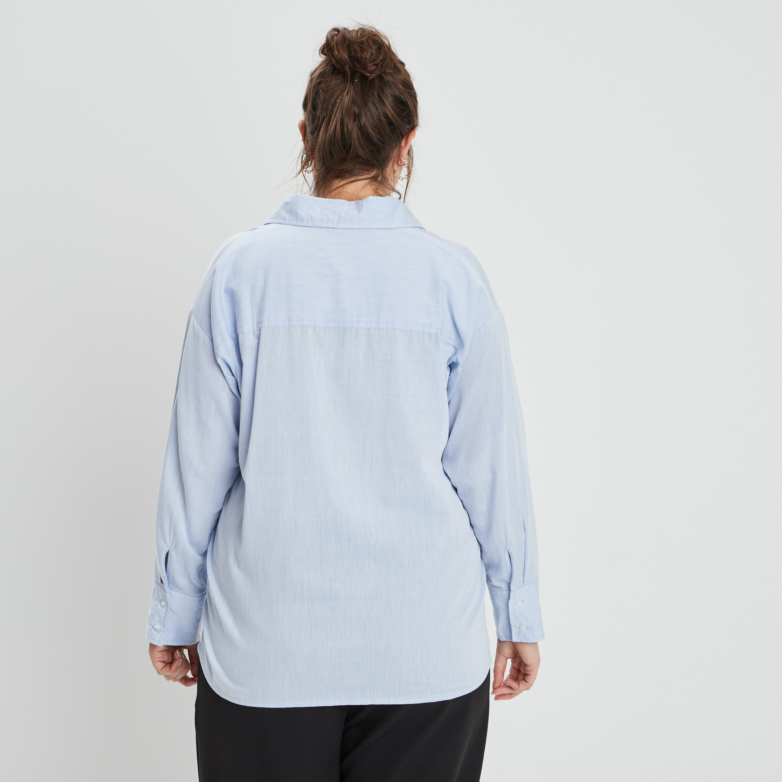 Chemise manches longues bleu clair femme grande taille | La Halle