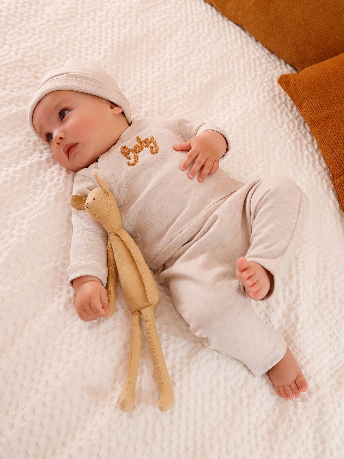 Ensemble bébé 3 pièces en molleton naissance rose poudré