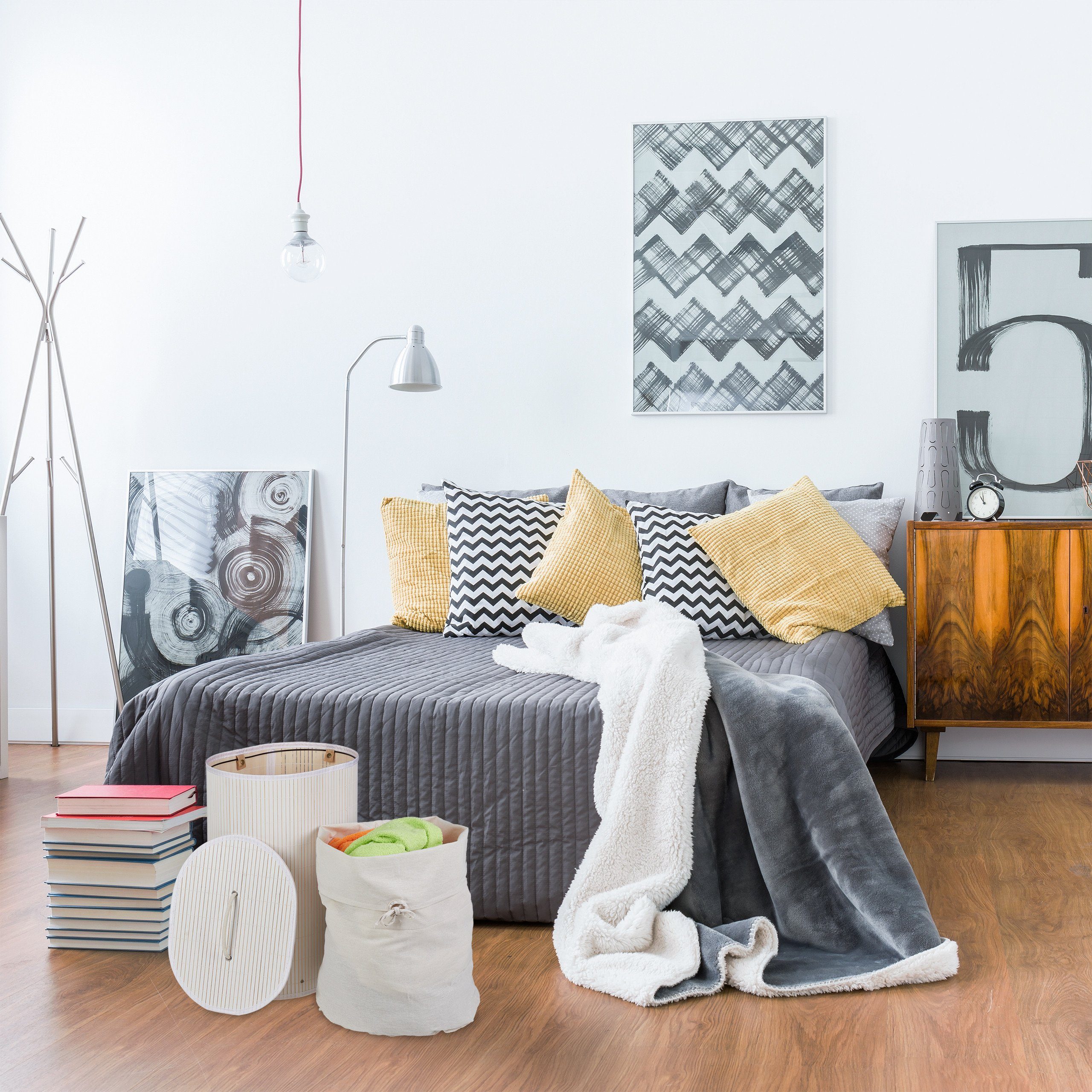 relaxdays Wäschekorb Bambus Wäschekorb oval, Weiß