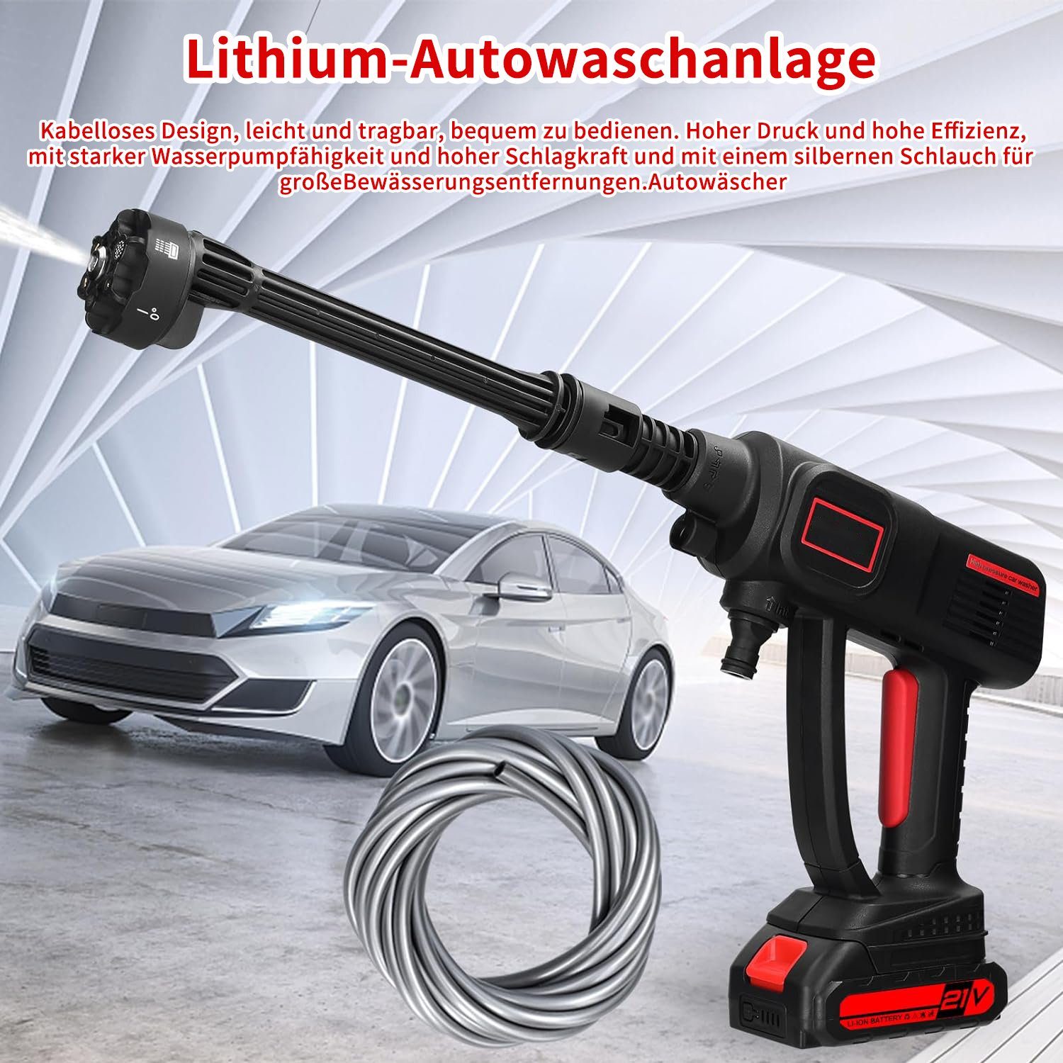 JOEAIS Hochdruckreiniger Akku Hochdruckreiniger Druckreiniger Mobiler Hochdruckreiniger Klein, 1800 mAh 21V mit 6-in-1 Multi-Sprühdüse 5M Schlauch mit 2 Batterien