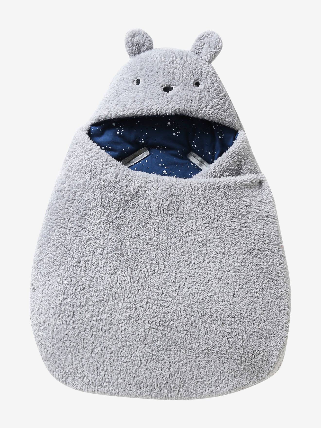 Nid d'ange transformable en peluche Ourson gris souris