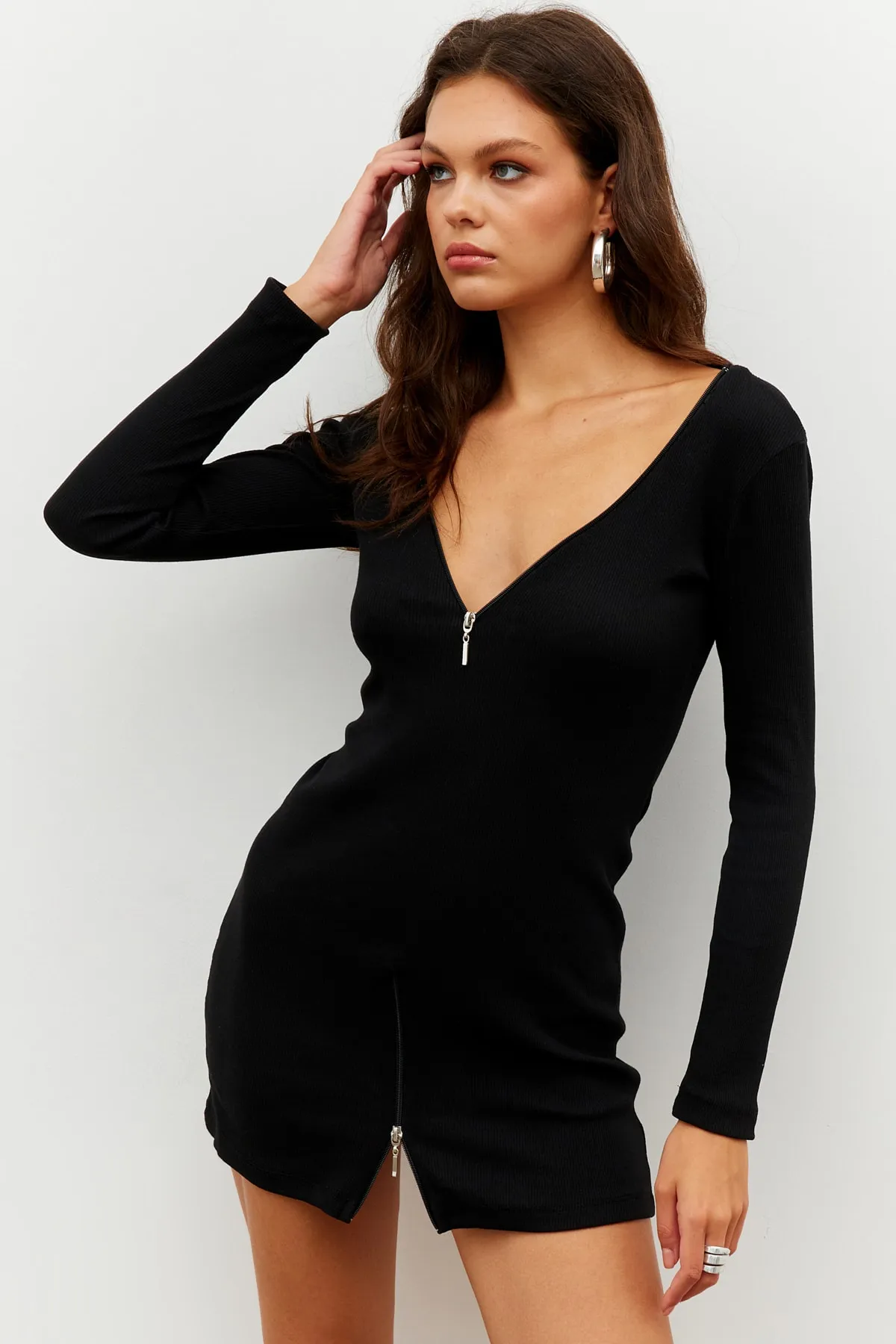 Cool & Sexy  Schwarzes Camisole-Minikleid mit Reißverschluss für Damen EY2530