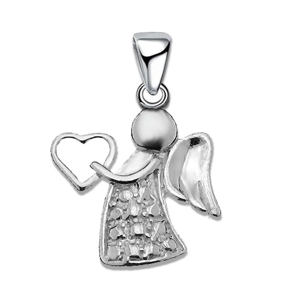Limana Schmuckset echt 925 Sterling Silber Schutz-Engel Herz Hals-Kette mit Ohrringe, Engelkette Ohrstecker Kinder Mädchen rosa