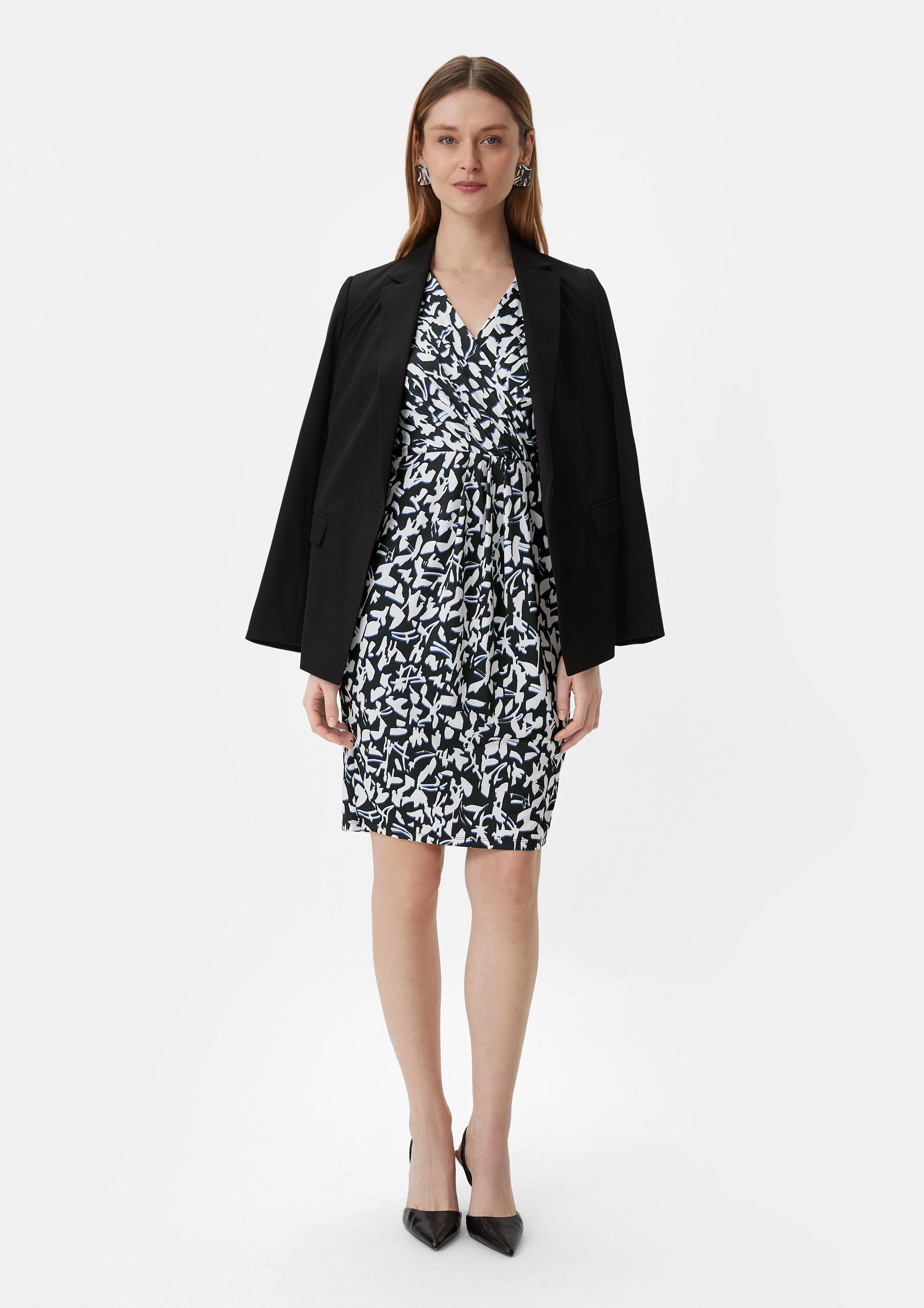 Kleid mit All-over-Print in Wickel-Optik - schwarz