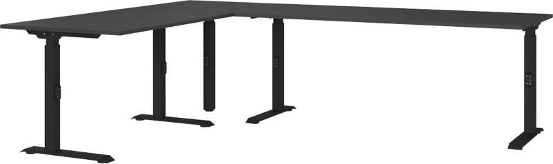 GERMANIA Eckschreibtisch Spanplatte, Metall Schwarz C-Fuß 2.600 x 2.000 x 910 mm