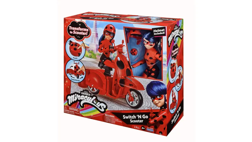 Bandai - Miraculous Ladybud Lucky Charm Puppe mit Switch `n go Scooter