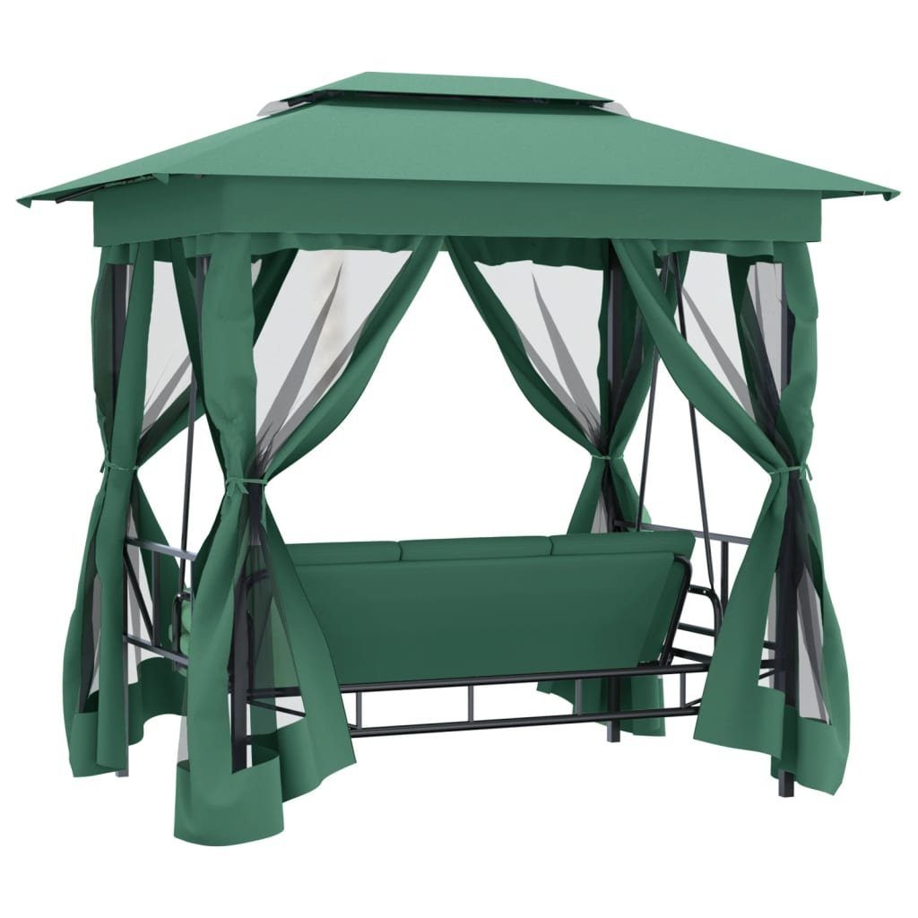 vidaXL Hollywoodschaukel Gartenpavillon mit Hollywoodschaukel Grün Stoff & Stahl, 1 tlg.