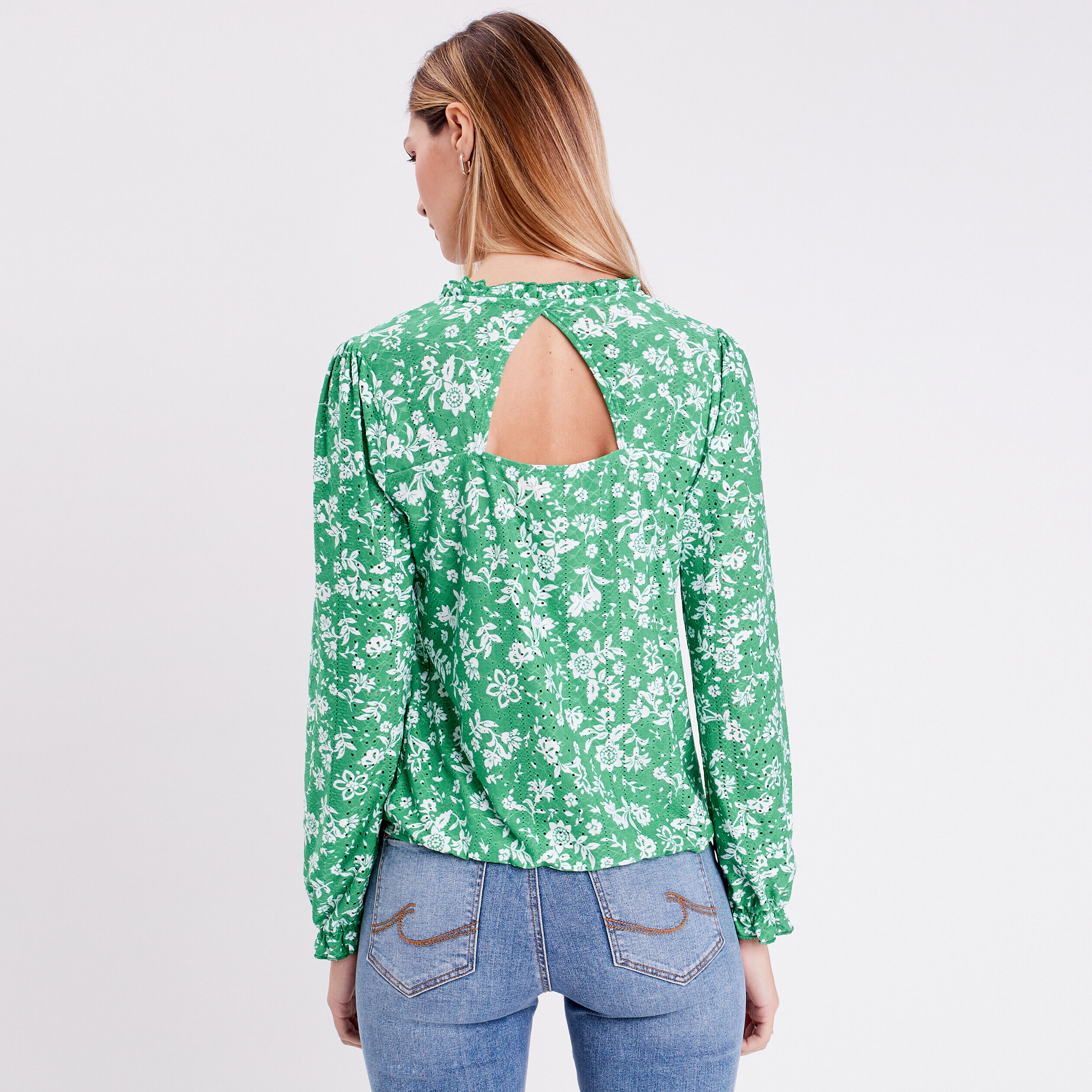 Blouse manches longues vert femme | Cache Cache