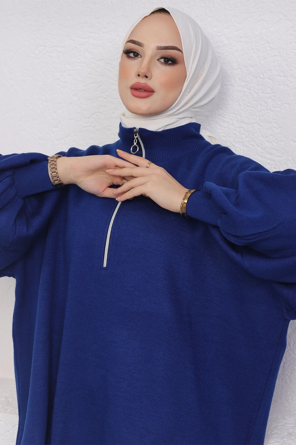 InStyle  Sara Stricktunika mit Reißverschluss – Marineblau