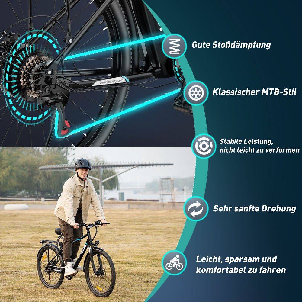 HITWAY E-Bike, 7 Gang, Heckmotor, 26 Zoll Elektrofahrrad MTB Cityräder Mountainbike StVZO
