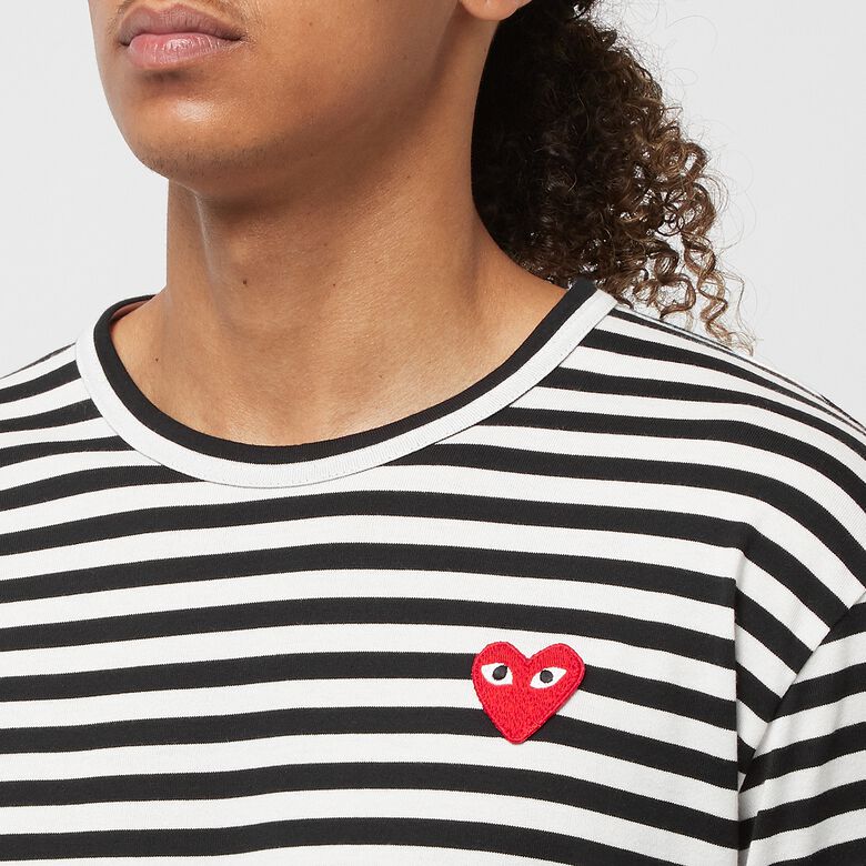 Comme des Garcons Play Play Red Heart Striped Long Sleeve T-Shirt black/white