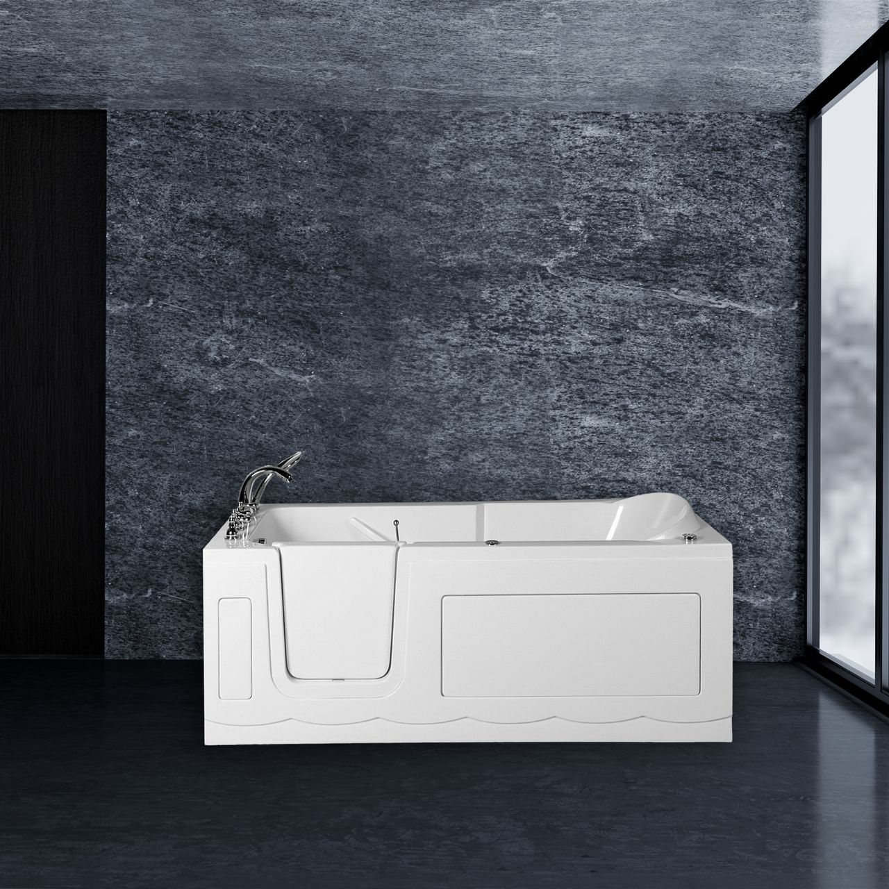 PureHaven Seniorenbadewanne 170x75 cm Sitz- und Whirlpool mit Massagedüsen integrierte Tür für leichten Einstieg pflegeleichte Oberfläche