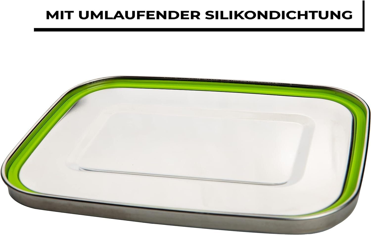 Centi Lunchbox 2er Set Brotdose Edelstahl mit Fächern, 1l Brotzeitbox, Edelstahl, (20 x 14 x 6 cm), Brotdose für Erwachsene und Kinder mit Dichtung und Bügel-Verschluss