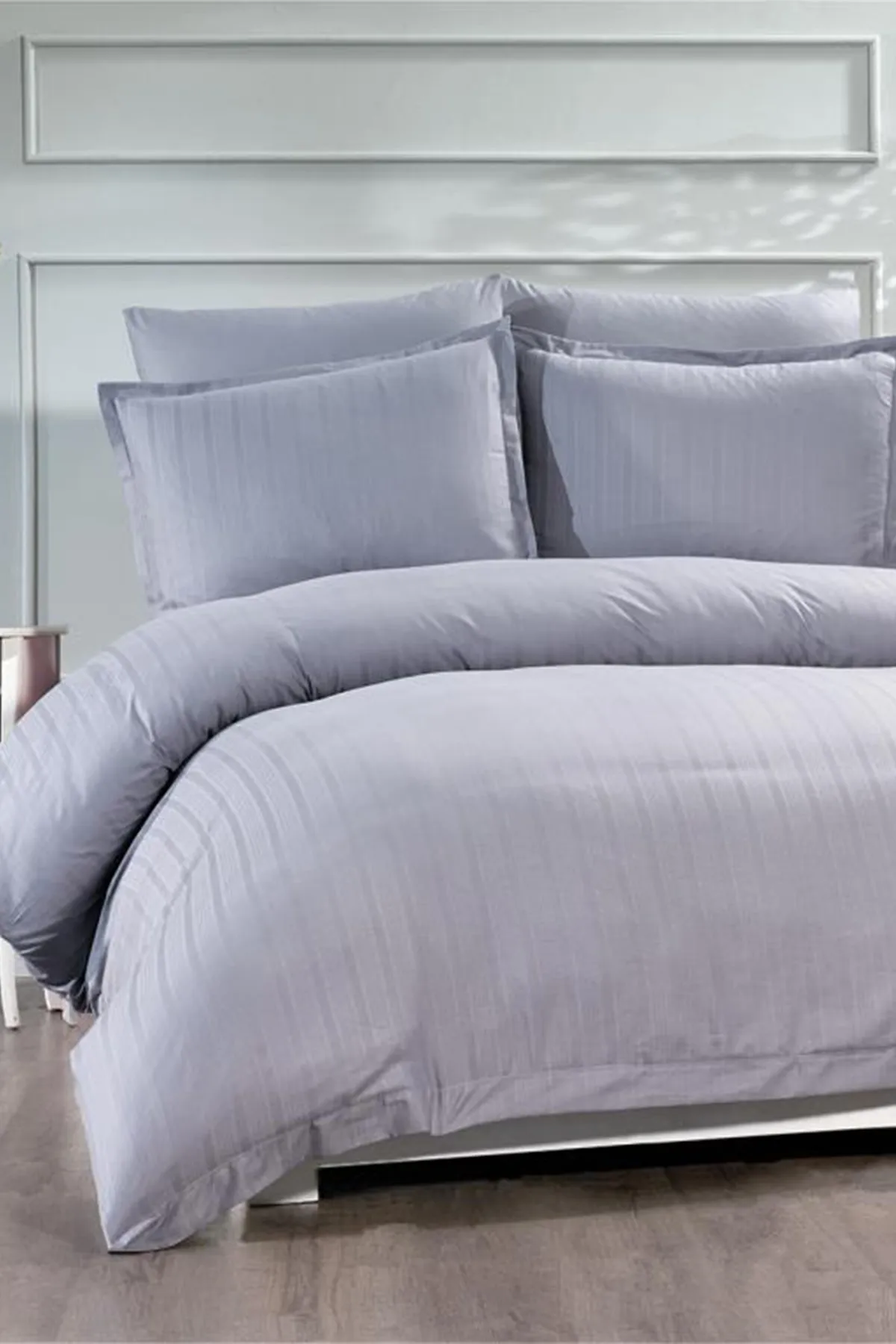 Çeyiz Diyarı  Satin-Kinox-Dobby-Doppelbettbezug-Set, Grau