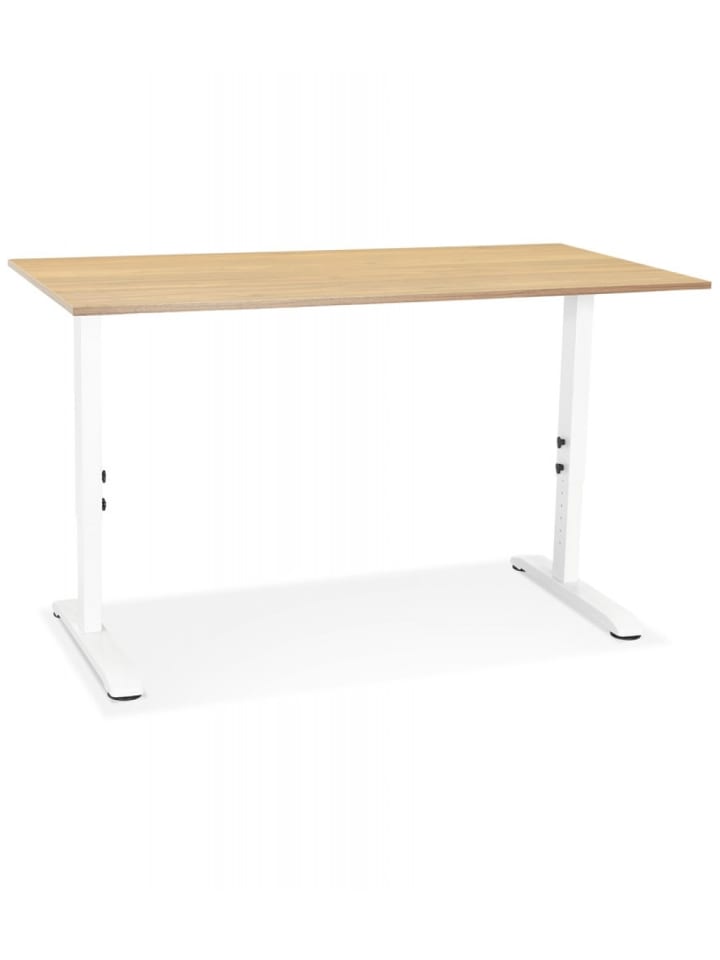 KADIMA DESIGN Höhenverstellbarer Schreibtisch aus Holz mit Metallgestell in Beige-Weiß günstig kaufen