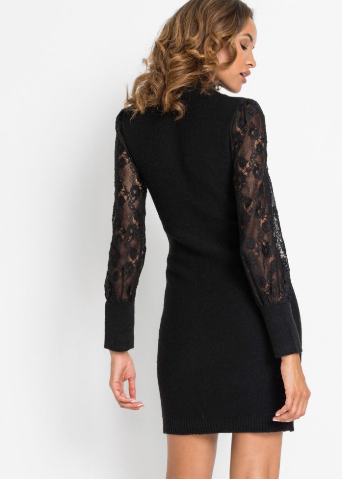 Strickkleid mit Spitzenärmeln