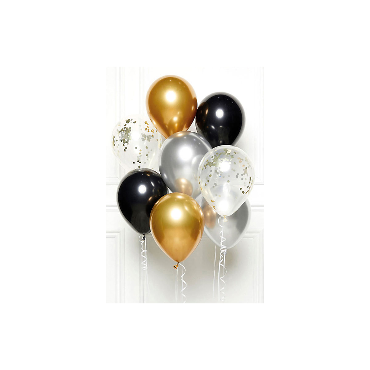 DIY Ballonbouquet Schwarz Gold Silber, 8 Ballons
