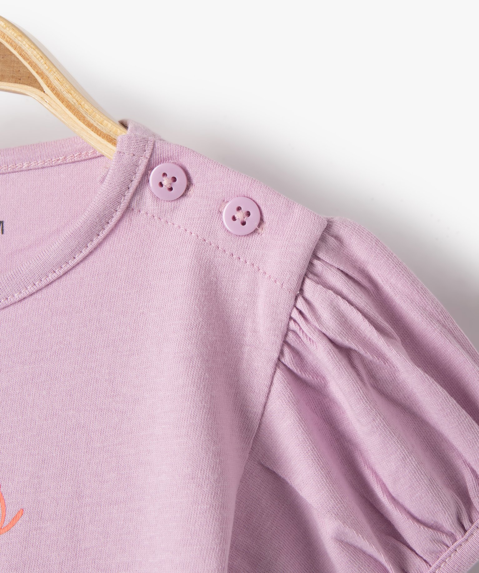 Tee-shirt bébé fille à manches ballon et message pailleté violet clair | GEMO