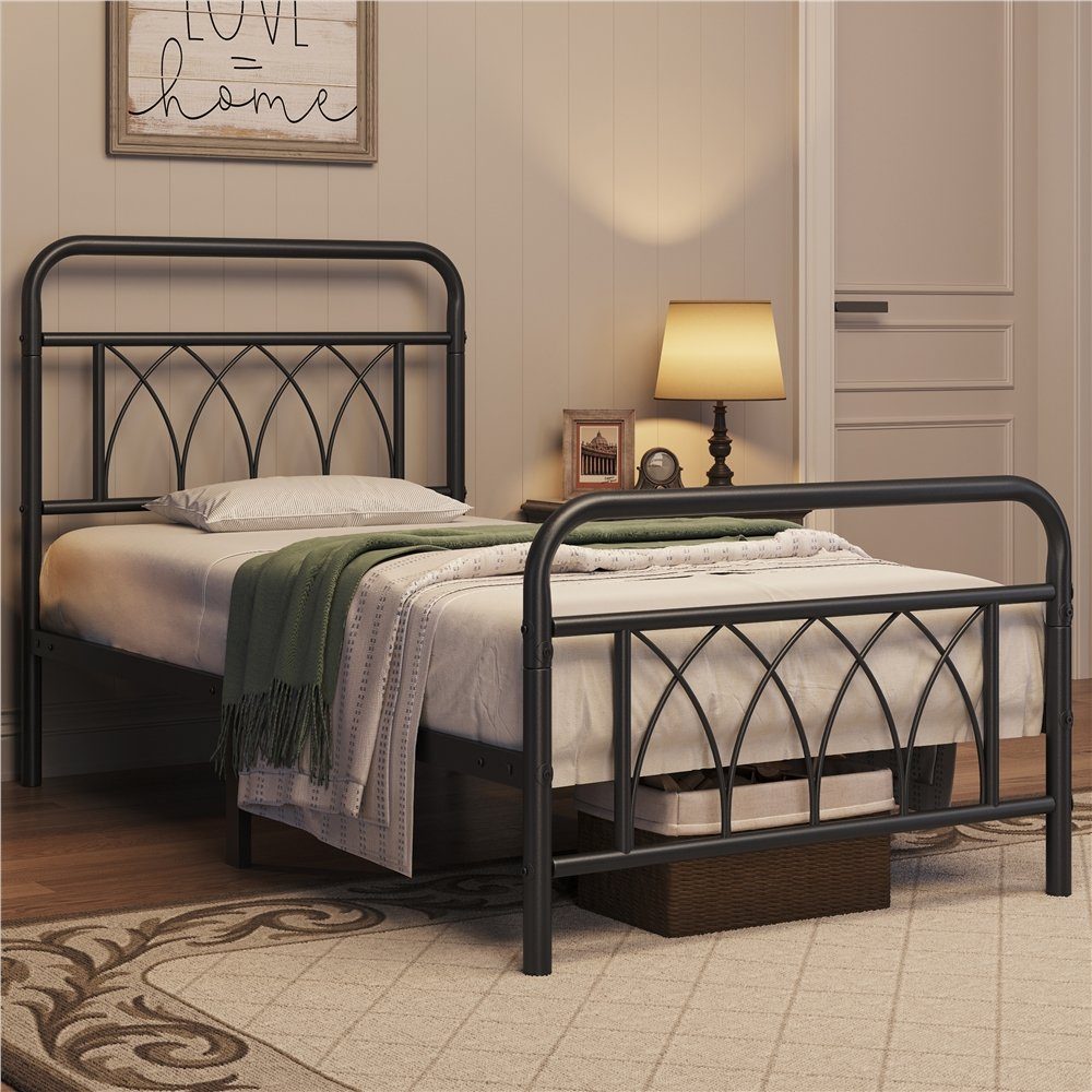 Yaheetech Metallbett, Bettrahmen Vintage mit Lattenrost, Einzelbett/ Doppelbett