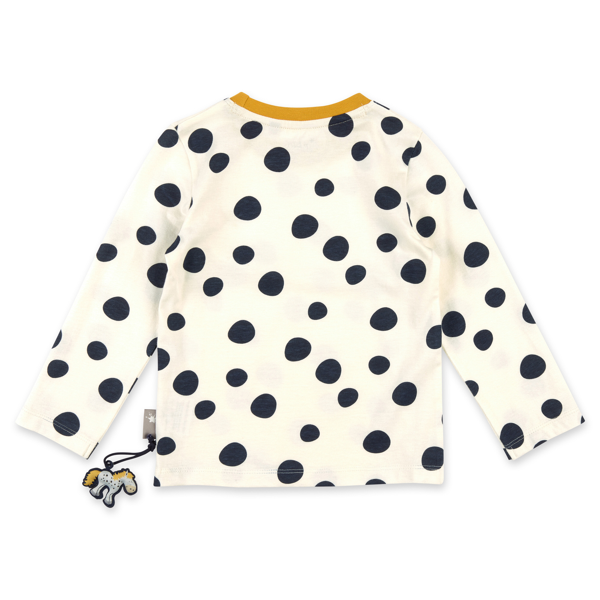 Weißes Kinder Langarmshirt mit dunkelblauen Punkten