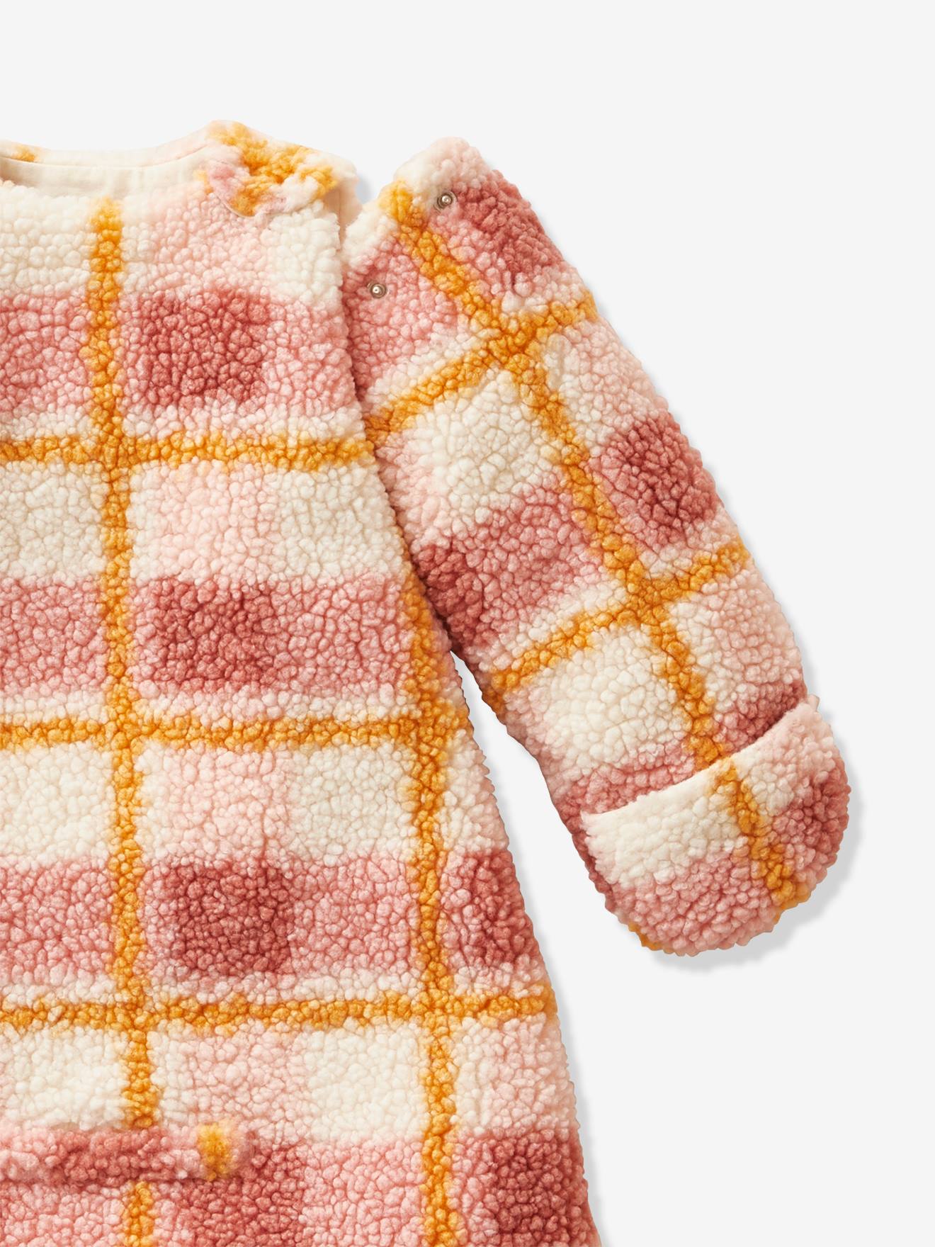Vertbaudet Baby Auto-Schlafsack KARO aus Teddyfleece Oeko-Tex - grau/wollweiß