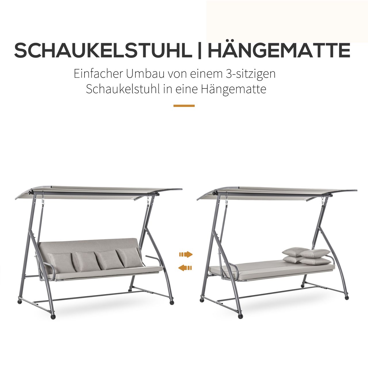 Outsunny 3-Sitzer Hollywoodschaukel 2-in-1 Gartenliege mit Sonnendach Stahl