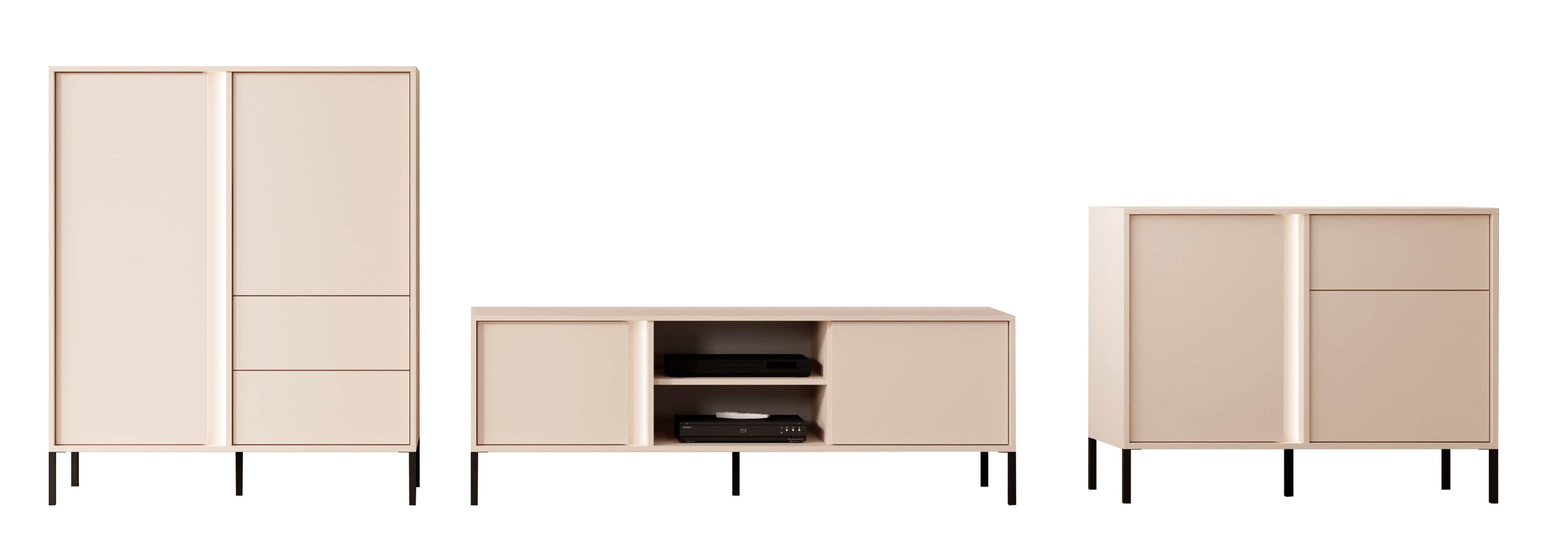 Furnix Wohnwand 3-tlg. Mediawand DASTI 2 Highboard, TV-Schrank, Kommode Beige, Komplett-Set, B359,7 x H123,4 x T39,5 cm
