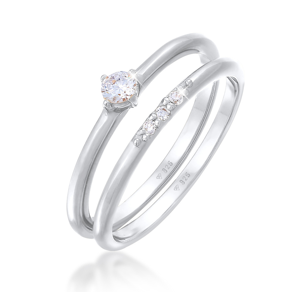Elli Elli Bague Femmes Set de bagues empilées Solitaire avec des cristaux de zirconium Bague