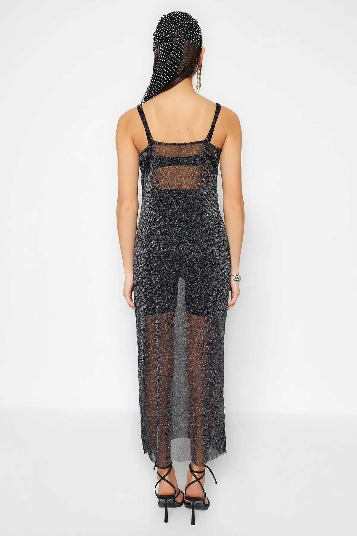 Trendyol Collection  Schwarzes, glänzendes Mesh-Elegantes Abendkleid TPRSS23EL00505