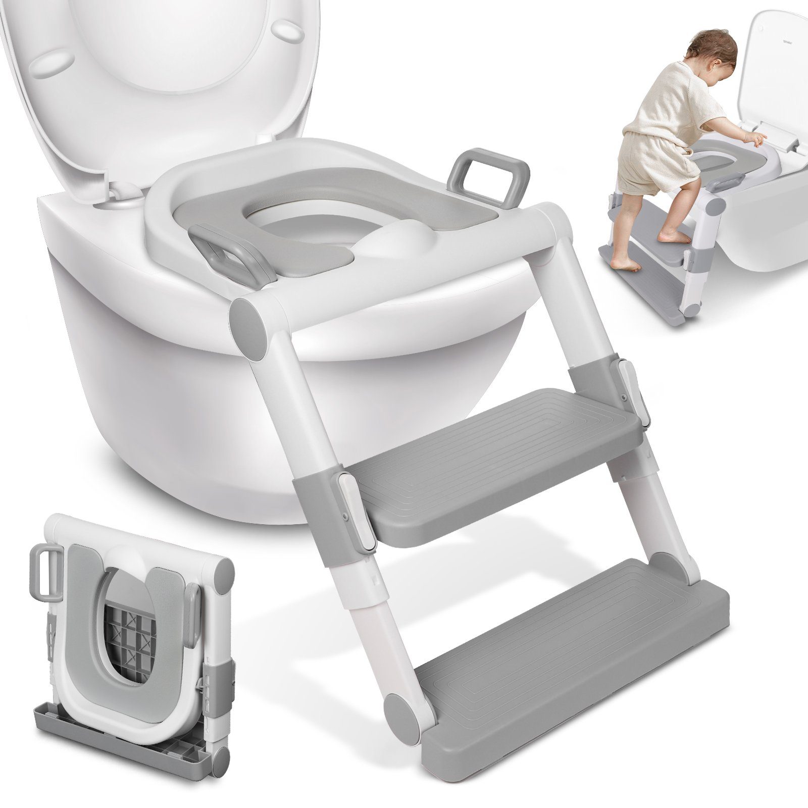 JOYOLEDER Kinder-WC-Sitz Kinder Faltbarer Toilettensitz Toilettentrainer mit Treppe und Griffe