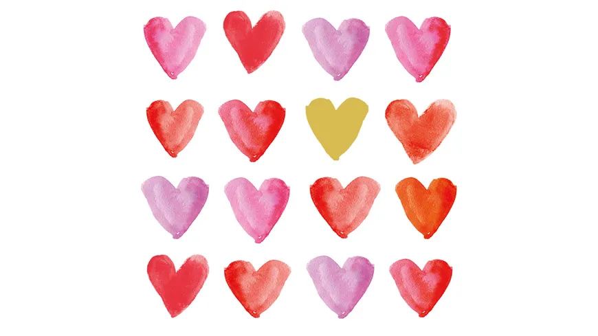 ppd Servietten Aquarell Hearts gold 25x25cm bunt