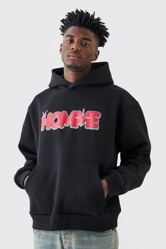 Kastiger Oversize Hoodie mit Homme Stern Print