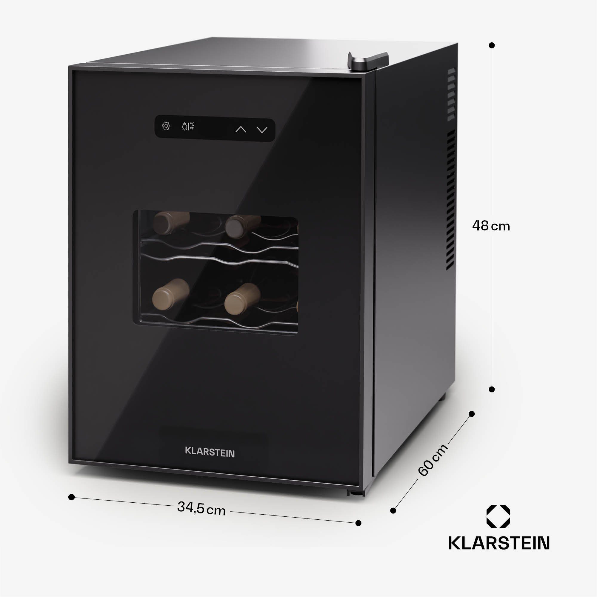 Klarstein Weinkühlschrank Silent Vino 12 Uno, für 12 Standardflaschen á 0,75l,Wein Flaschenkühlschrank Weintemperierschrank Weinschrank Kühlschrank