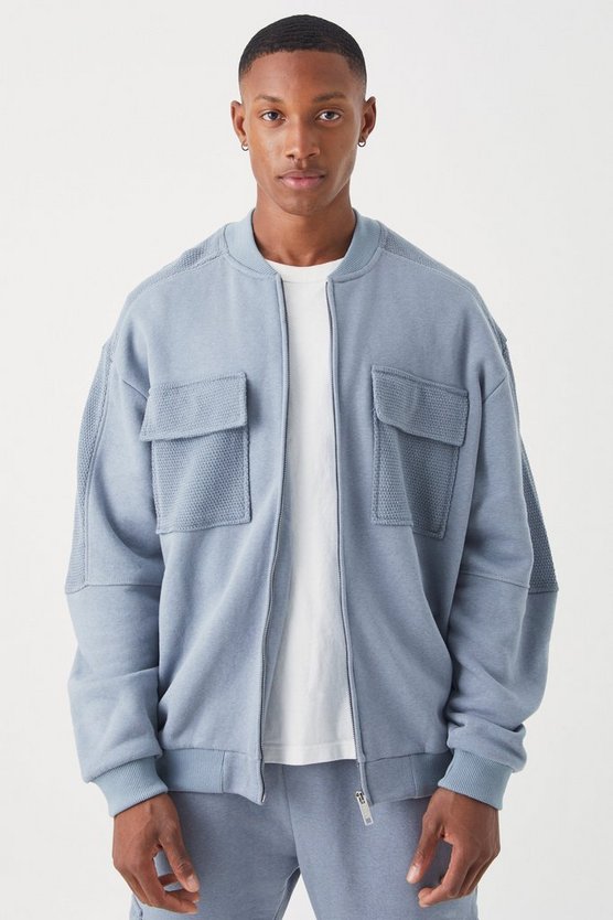 Strukturierte kastige Oversize Bomberjacke mit Taschen