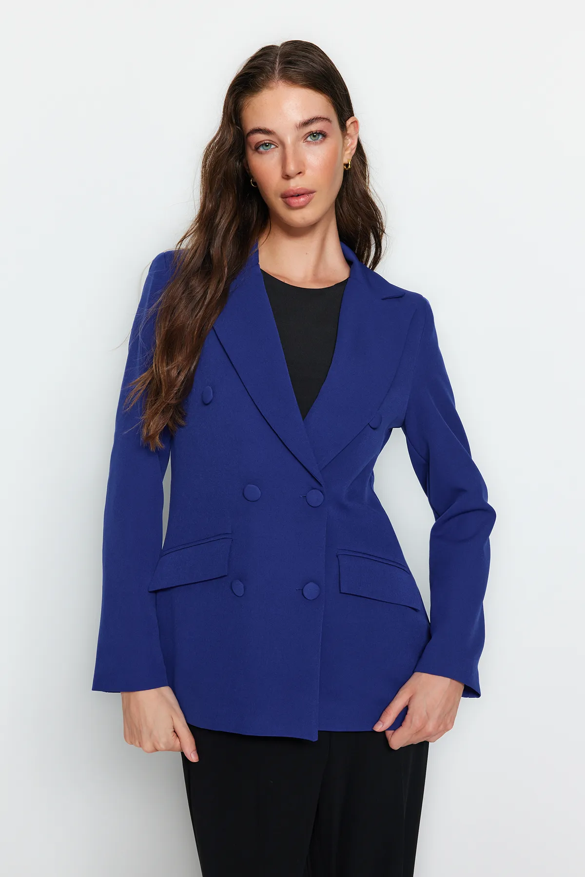 Trendyol Collection  Saks Regular gefütterter Zweireiher-Blazer aus Webstoff TWOSS21CE0137