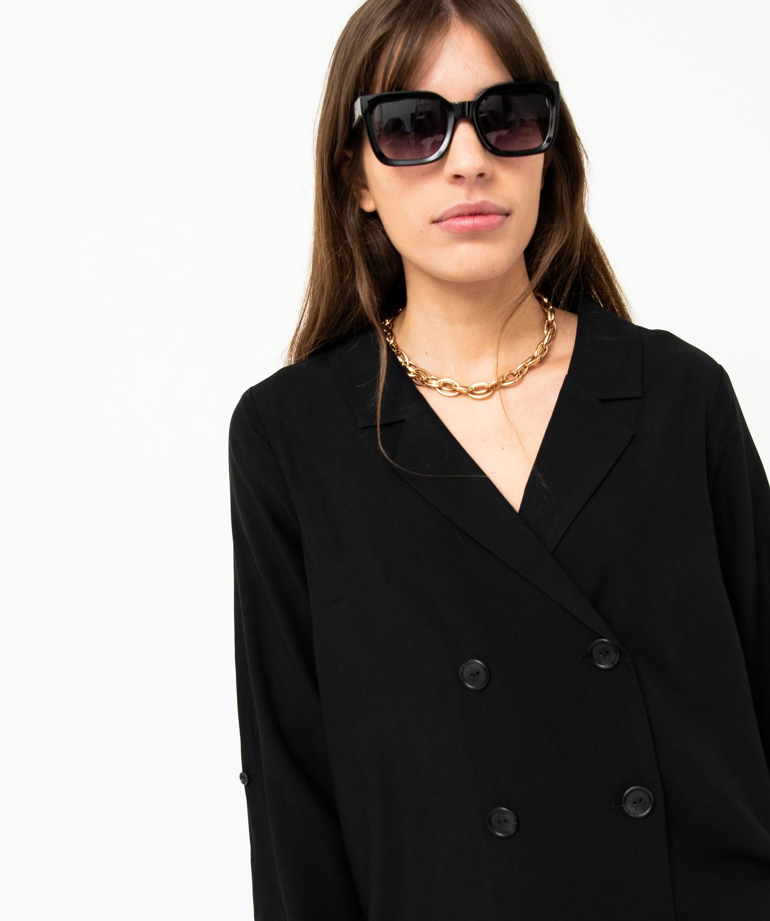 Chemise fluide à manches longues et double boutonnage femme noir | GEMO