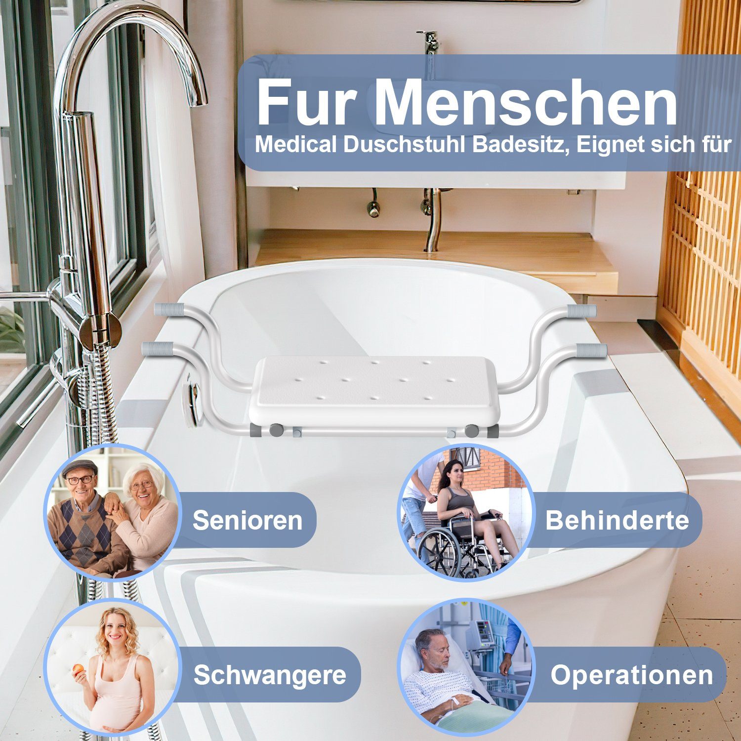 Yakimz Badewannensitz Badewannensitz 72-82cm Badesitz Weiß bis 136Kg Wannensitz Senioren