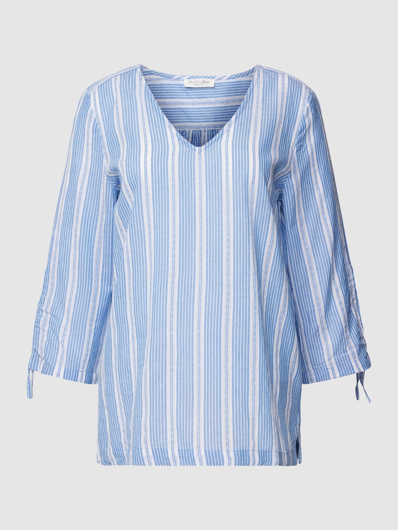 Bluse mit Streifenmuster und Schnürungen in weiß