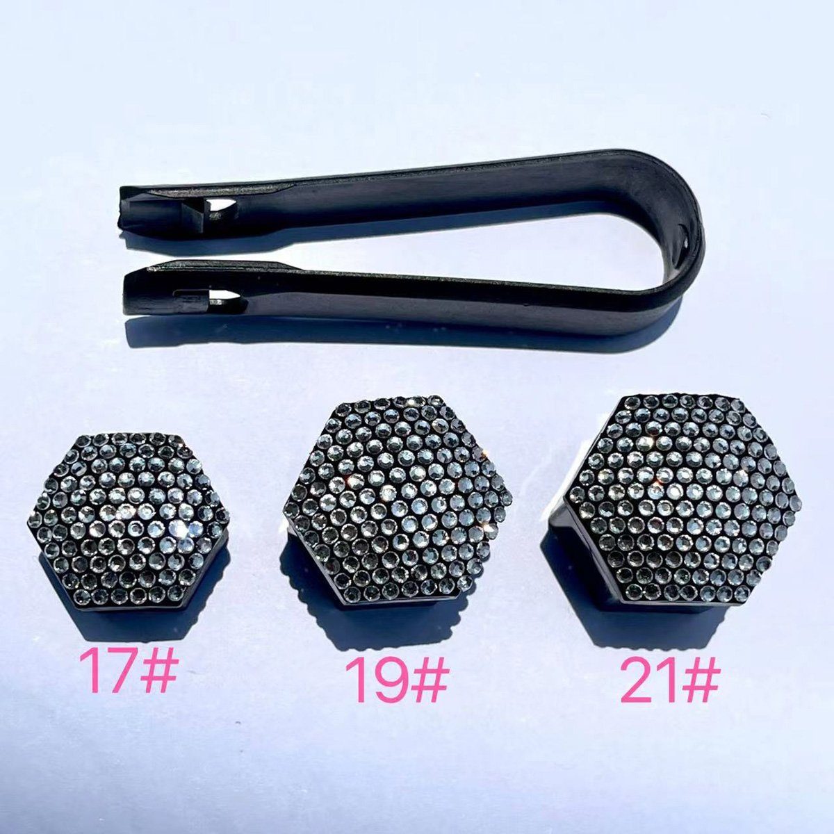 flowgoer Radkappe 20-teilige Nabenmutterkappen (drei Größen) plus Werkzeugsatz, Diamant-Finish, rostbeständig, Radmutterkappengröße 17/19/21 mm